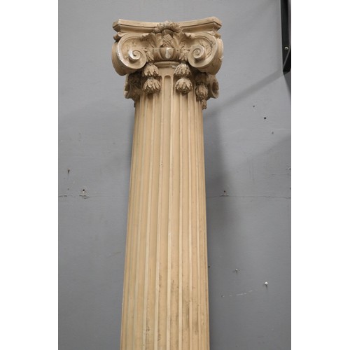 281 - Very tall pair of French painted Corinthian columns, turned fluted wood with cast plaster capitals, ... 