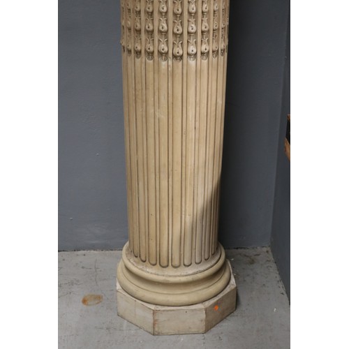 281 - Very tall pair of French painted Corinthian columns, turned fluted wood with cast plaster capitals, ... 