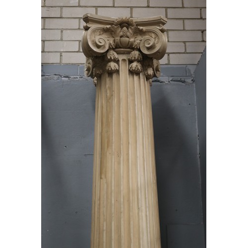 281 - Very tall pair of French painted Corinthian columns, turned fluted wood with cast plaster capitals, ... 