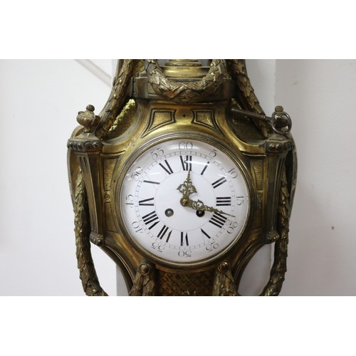 283 - Antique French Louis XVI style revival cartel gilt bronze wall clock, has key and pendulum (in offic... 