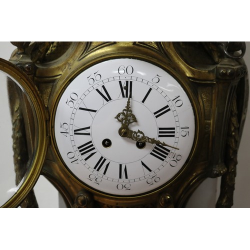 283 - Antique French Louis XVI style revival cartel gilt bronze wall clock, has key and pendulum (in offic... 