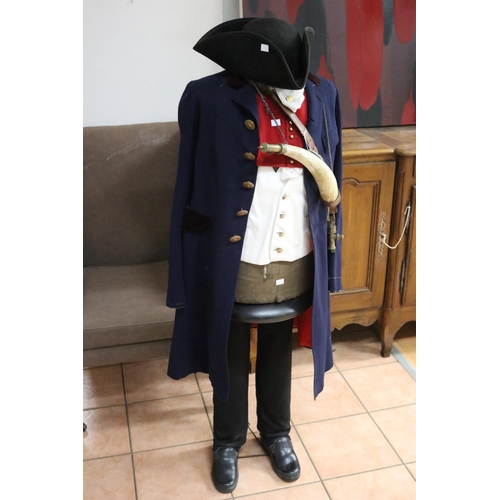 292 - Good quality reproduction uniform in Napoleonic Wars era style consisting of tricorn hat, waistcoat ... 