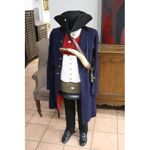 292 - Good quality reproduction uniform in Napoleonic Wars era style consisting of tricorn hat, waistcoat ... 