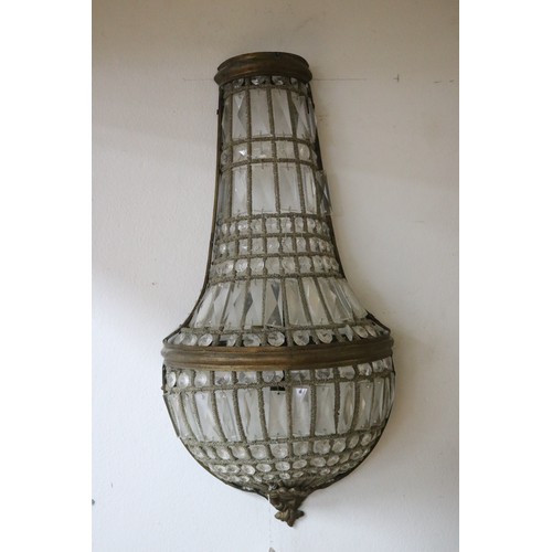 172 - Pair of basket form demi lune shape wall lights, unknown working condition, each approx 66cm H x 33c... 