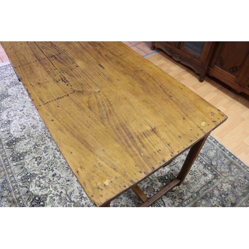 213 - Antique French rustic farmhouse table, with three drawers, approx 72cm H x 198cm L x 69cm W