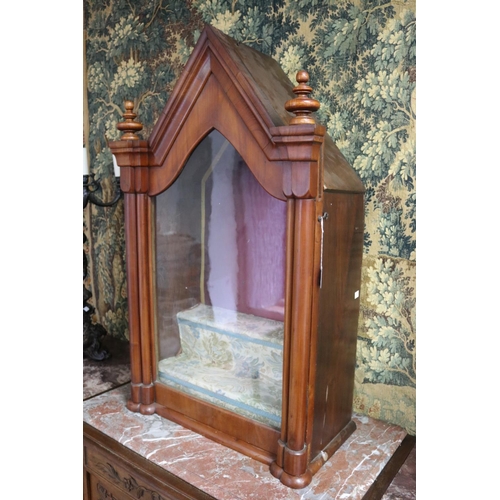 117 - Antique French church steeple shaped glazed display cabinet, in fruitwood and oak, approx 102cm H x ... 