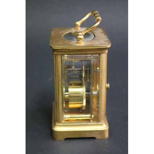 105 - Antique French brass cased carriage clock, has key (in office C140.73), unknown working condition, a... 