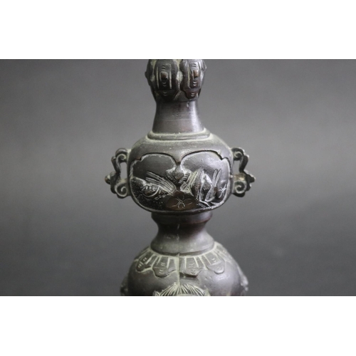 167 - Antique Japanese Meiji bronze incense holder, approx 20cm H