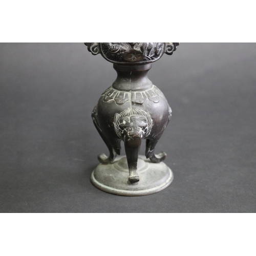 167 - Antique Japanese Meiji bronze incense holder, approx 20cm H