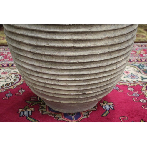 303 - Large antique French terracotta rope coil design jar, approx 86cm H x 59cm Dia