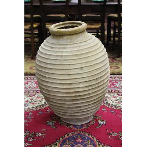 304 - Large antique French terracotta rope coil design jar, approx 82cm H x 56cm Dia