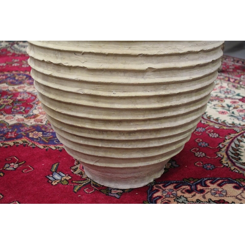 304 - Large antique French terracotta rope coil design jar, approx 82cm H x 56cm Dia