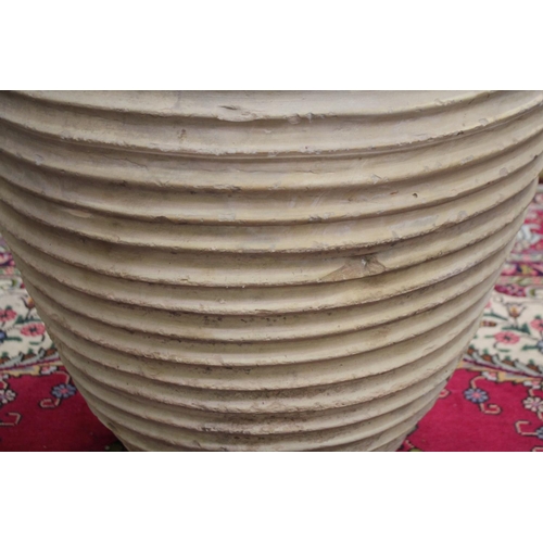 306 - Large antique French terracotta rope coil design jar, approx 88cm H x 62cm Dia