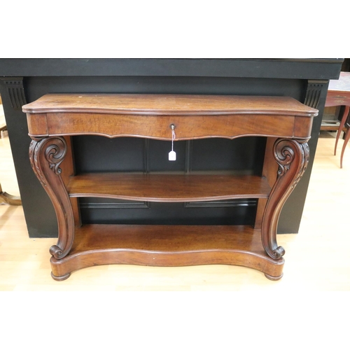 78 - Antique French mahogany serpentine front console, fitted with a single long drawer, shelf below, app... 