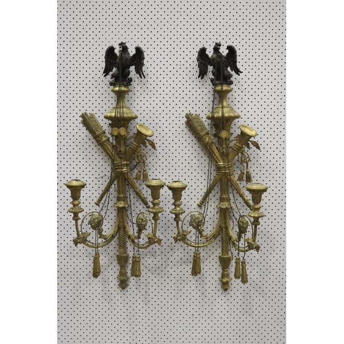 312 - Pair of antique French giltwood eagle & torche wall lamps, each approx 98cm H x 37cm W (2)