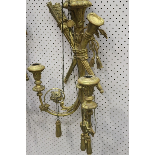 312 - Pair of antique French giltwood eagle & torche wall lamps, each approx 98cm H x 37cm W (2)