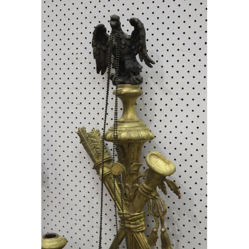 312 - Pair of antique French giltwood eagle & torche wall lamps, each approx 98cm H x 37cm W (2)