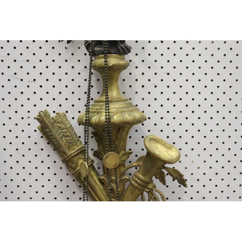 312 - Pair of antique French giltwood eagle & torche wall lamps, each approx 98cm H x 37cm W (2)