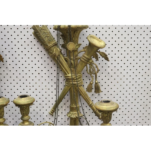 312 - Pair of antique French giltwood eagle & torche wall lamps, each approx 98cm H x 37cm W (2)