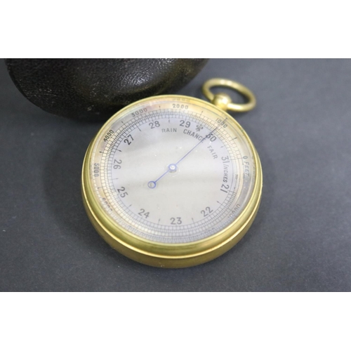 65 - Antique cased pocket barometer, case approx 6cm dia