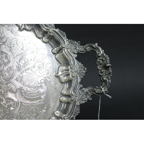 233 - Good quality silver plate twin handled service tray, approx 57cm W (including handles) x 38cm D