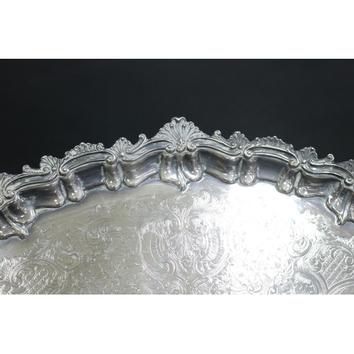 233 - Good quality silver plate twin handled service tray, approx 57cm W (including handles) x 38cm D