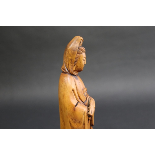 300 - Chinese carved boxwood Guan Yin figure, approx 26cm H