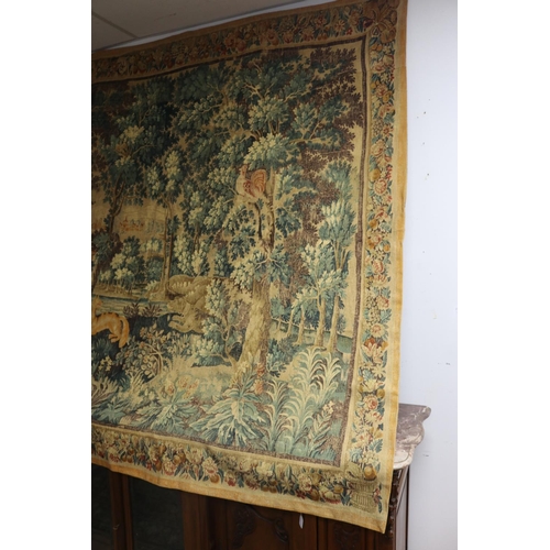 228 - Large French painted tapestry, approx 210cm x 222cm