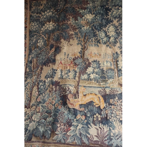 228 - Large French painted tapestry, approx 210cm x 222cm