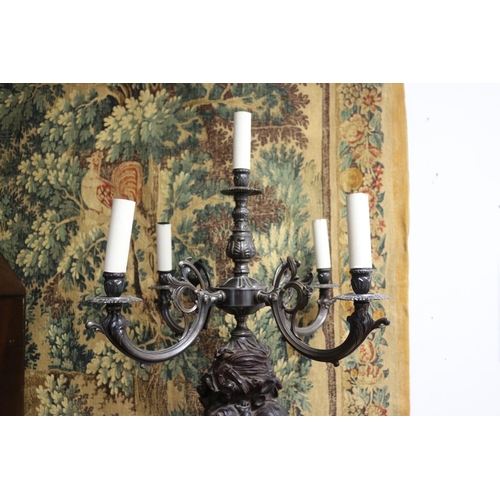 240 - Most impressive large pair of French figural putti candelabras, five lights to each, unknown working... 