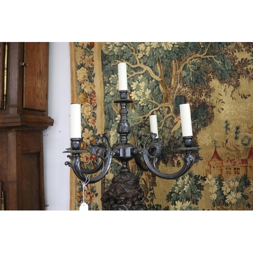 240 - Most impressive large pair of French figural putti candelabras, five lights to each, unknown working... 