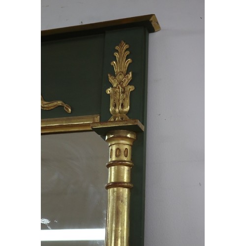 246 - Good quality French Empire revival mirror with original green painted finish & gilt gesso highlights... 