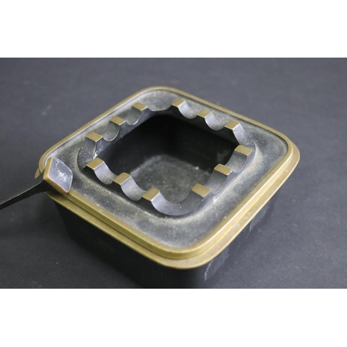 337 - Heavy bronze cigar ash tray, with taper piece, approx 7cm H x 12cm Sq