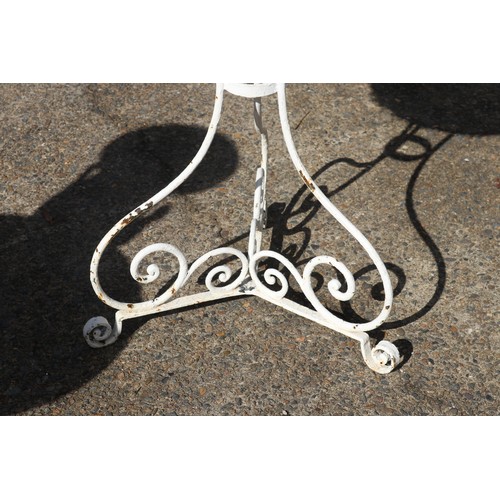 297 - Antique French circular tri form support jardinière table, wire work top, approx 86cm H x 61cm Dia