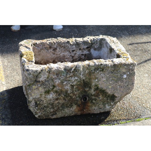 327 - Antique French carved stone trough basin, approx 34cm H x 61cm W x 42cm D