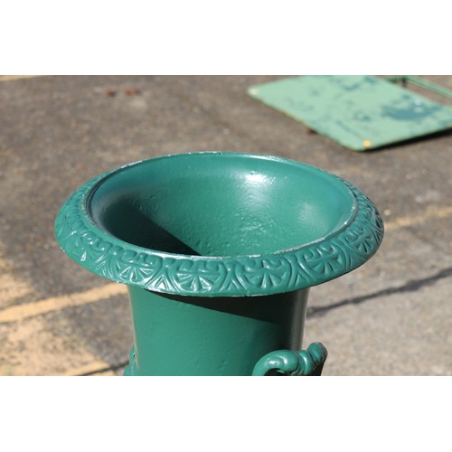 330 - French green painted cast iron garden urn, approx 45cm H