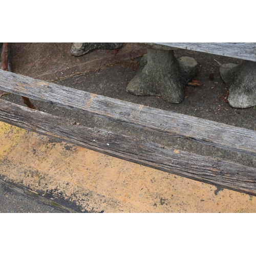 346 - Antique French garden bench with iron ends & wooden slats, approx 172cm W