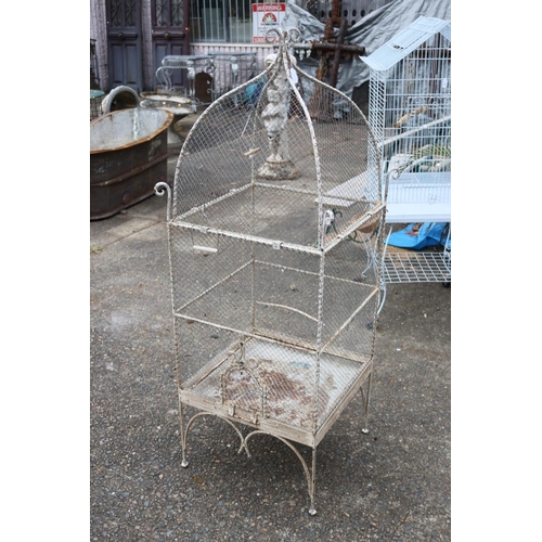 349 - Old French white painted iron bird cage, approx 146cm H x 56cm Sq