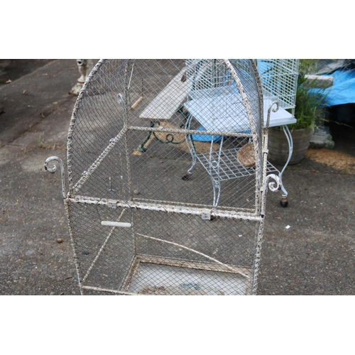 349 - Old French white painted iron bird cage, approx 146cm H x 56cm Sq