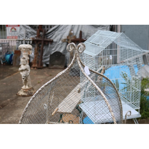 349 - Old French white painted iron bird cage, approx 146cm H x 56cm Sq