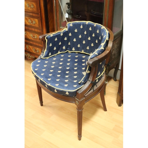 114 - Antique French Empire revival tub arm chair, with caned seat, applied tie on cushions