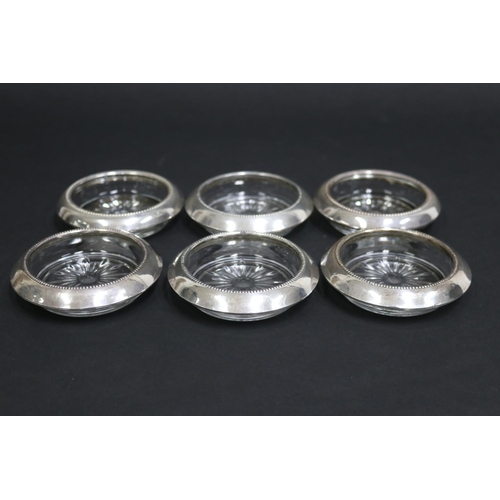 163 - Set of six Frank M Whiting & Co sterling silver mounted circular glass dish coasters, each approx 9.... 