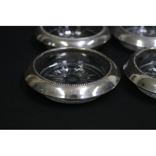 163 - Set of six Frank M Whiting & Co sterling silver mounted circular glass dish coasters, each approx 9.... 