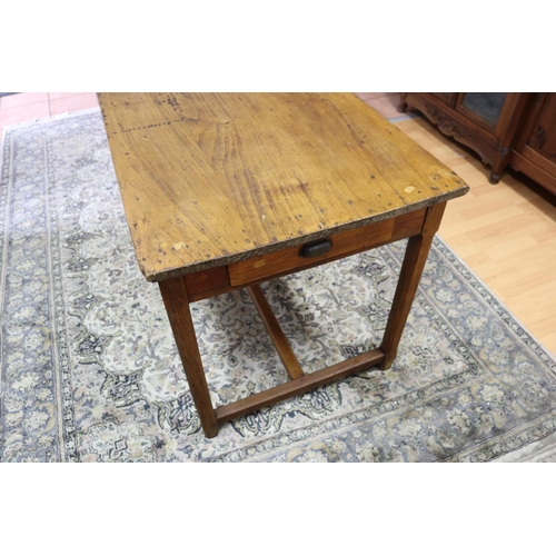 213 - Antique French rustic farmhouse table, with three drawers, approx 72cm H x 198cm L x 69cm W