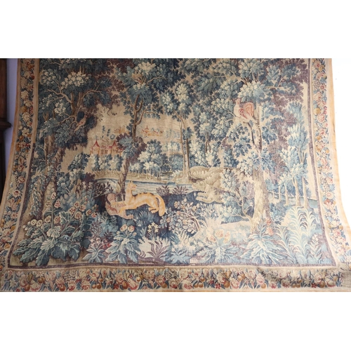 228 - Large French painted tapestry, approx 210cm x 222cm