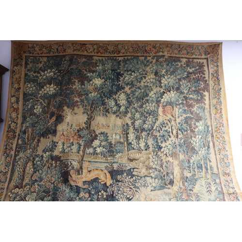 228 - Large French painted tapestry, approx 210cm x 222cm