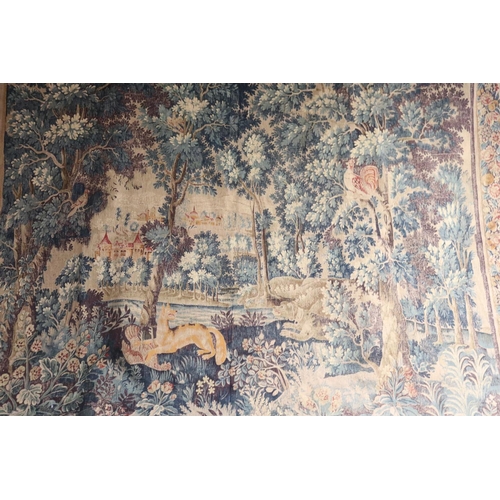 228 - Large French painted tapestry, approx 210cm x 222cm
