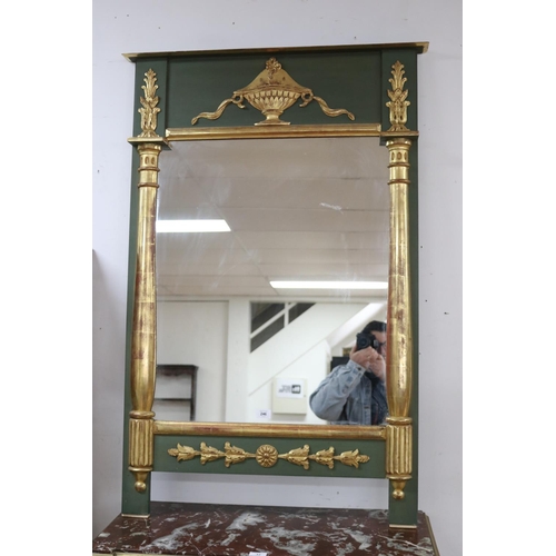 246 - Good quality French Empire revival mirror with original green painted finish & gilt gesso highlights... 