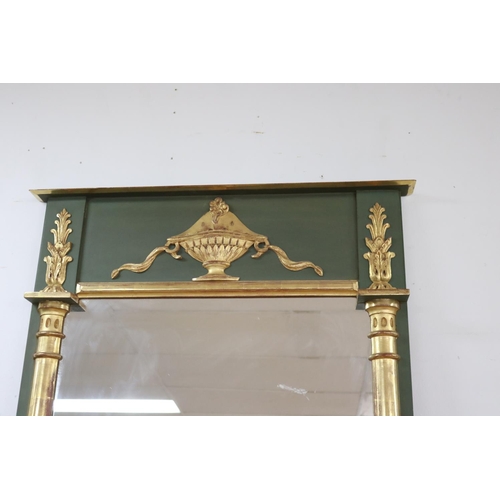 246 - Good quality French Empire revival mirror with original green painted finish & gilt gesso highlights... 