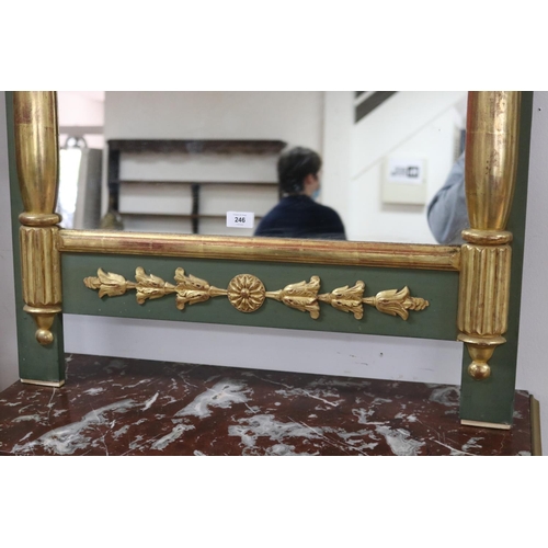 246 - Good quality French Empire revival mirror with original green painted finish & gilt gesso highlights... 